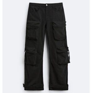 ZARA POCKET DENIM CARGO PANTS IN BLACK SIZE MEN'S 29 (WOMEN'S SMALL/MEDIUM)
